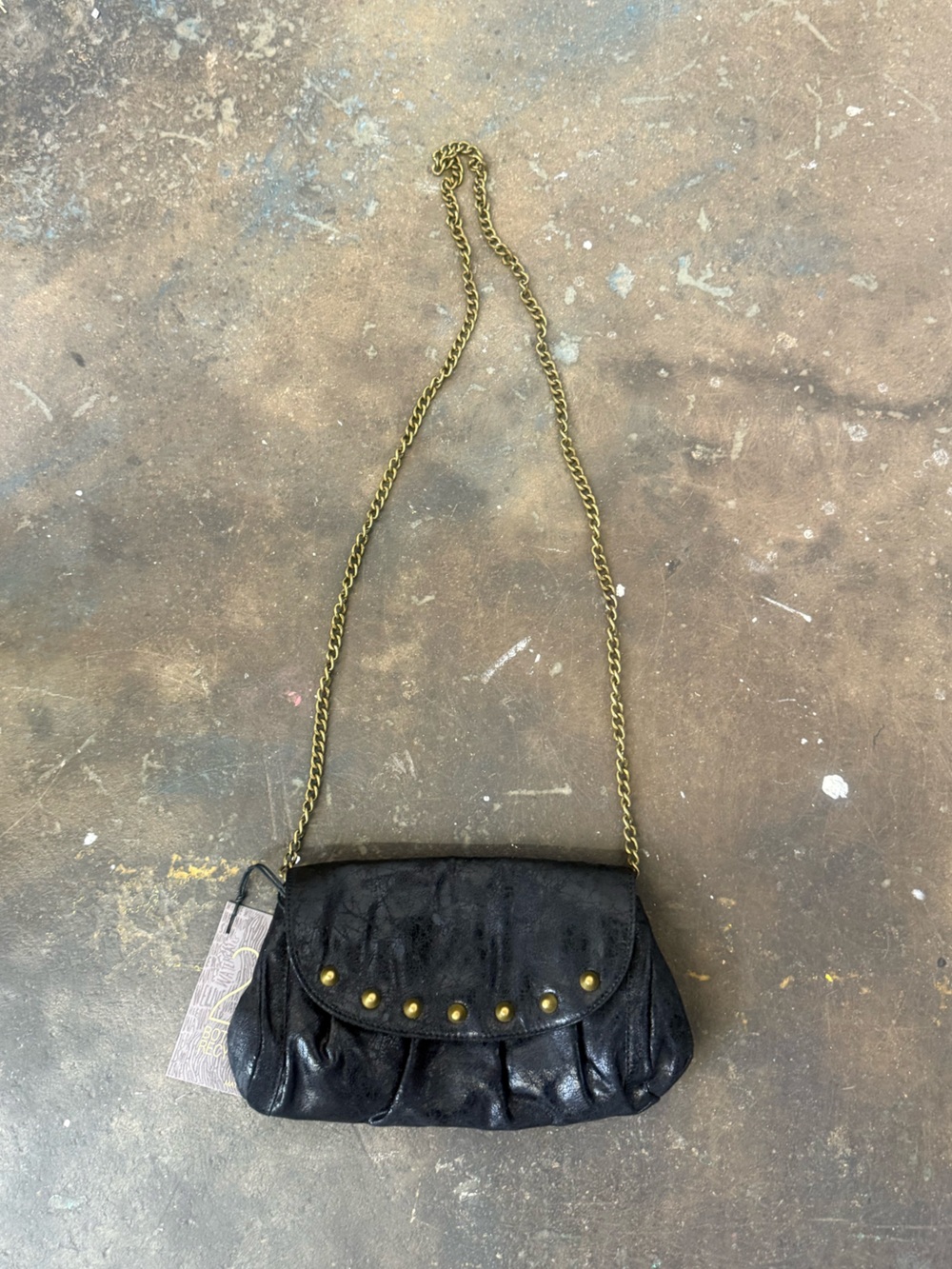 Black Studded Chain Crossbody Bag for Women